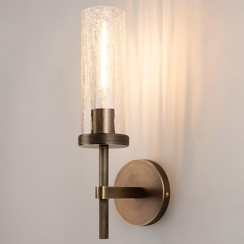 15" Knurled Brass Wall Sconce with Crackle Glass Tube (Bronze-Crackle Tube / 15″-1 Pack)