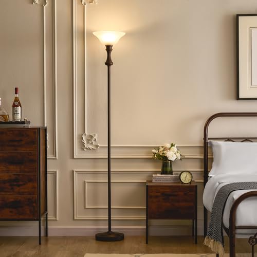 Torchiere Brown Floor Lamp for Living Room with Glass Shade (Brown 1 Head)
