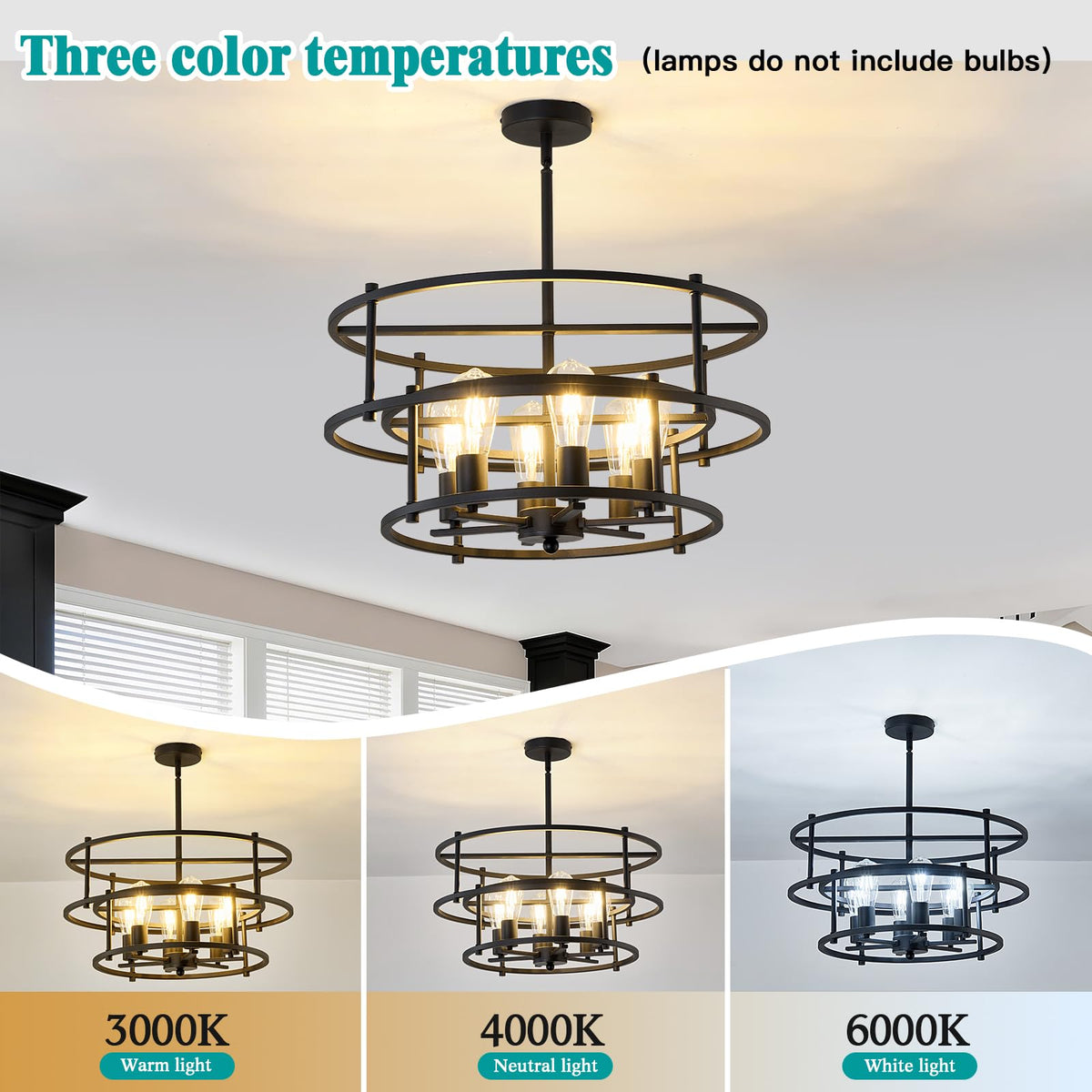 Industrial Black Chandelier 6 Light Candle Semi Flush Mount Ceiling Light (Black / chandelier)