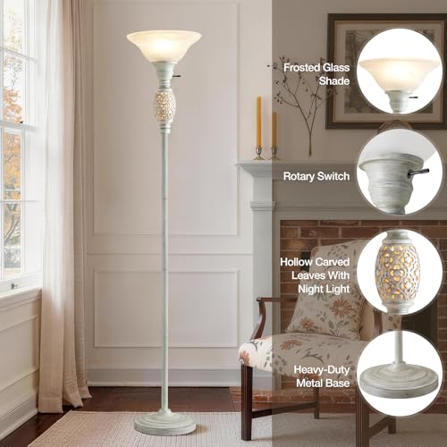 70" Torchiere Floor Lamp with NightLight (Silver Gray)