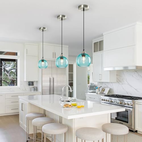 Aqua Pendant Lights Kitchen Island 3 Pack (Light Blue / S - 5.9 in)