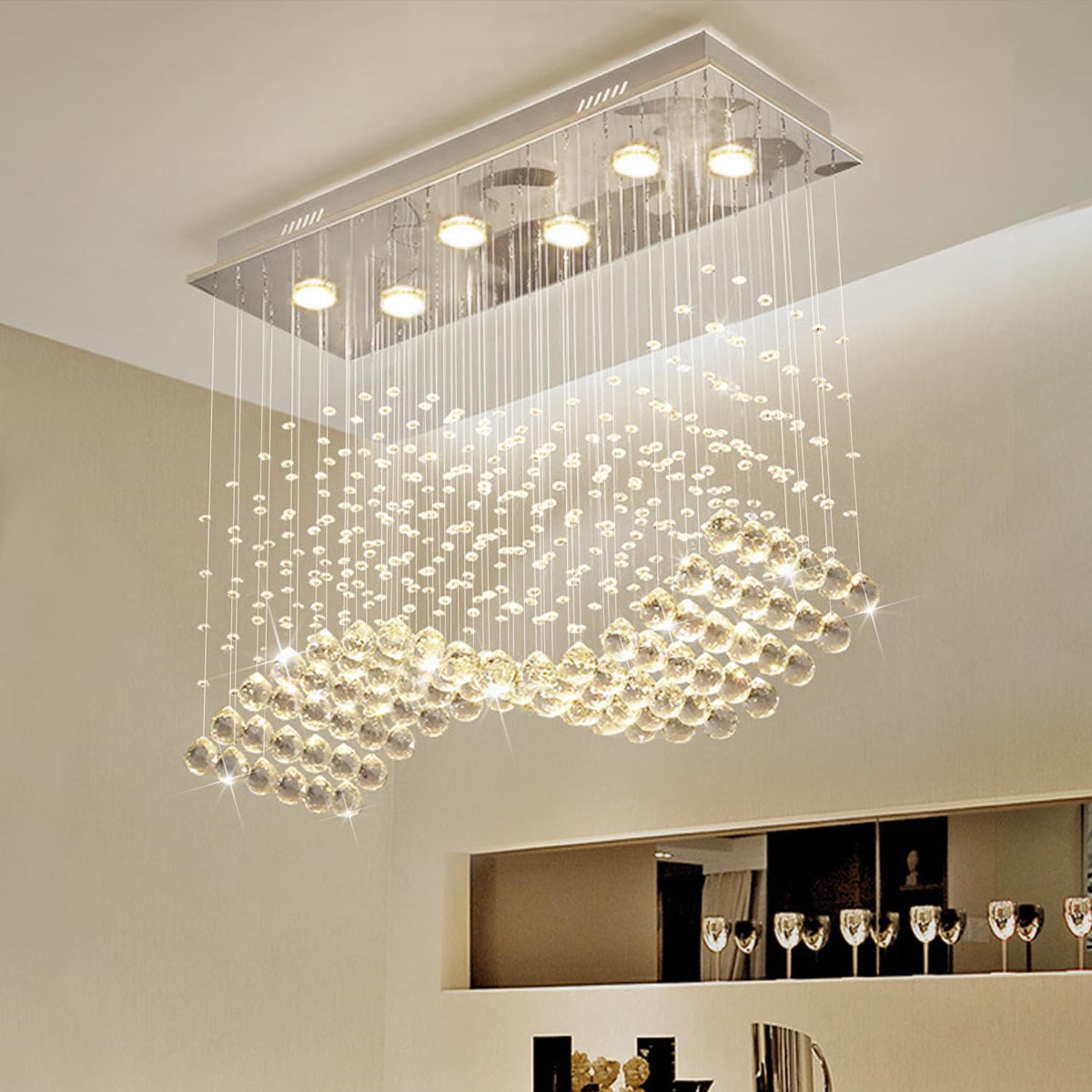 Modern Wave Chandelier (01-Silver-L23.6" x W9.8" x H27.56")