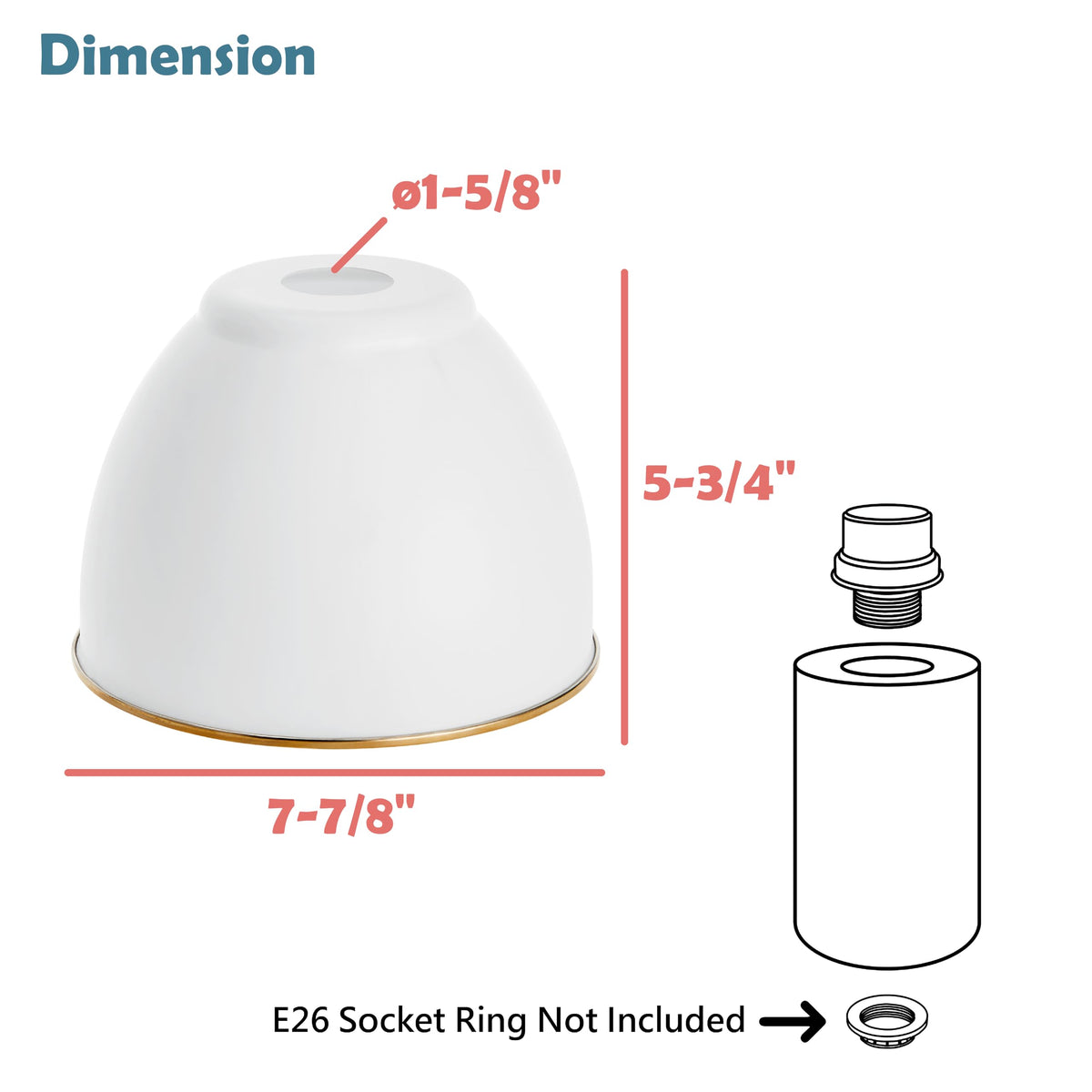 21601-21,Replacement Metal Shade for Pendant Light,Alabaster White,7-7/8"W x 5-3/4"H,Center Hole 1-5/8" (Alabaster White with White inside)