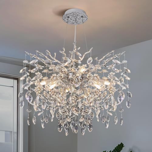 23.6" Silver Crystal Chandelier (Silver / Round-D23.6")