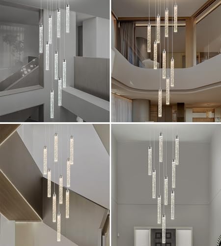9 Lights High Ceiling Crystal Staircase Chandelier Silver (Chrome / 9 lights)