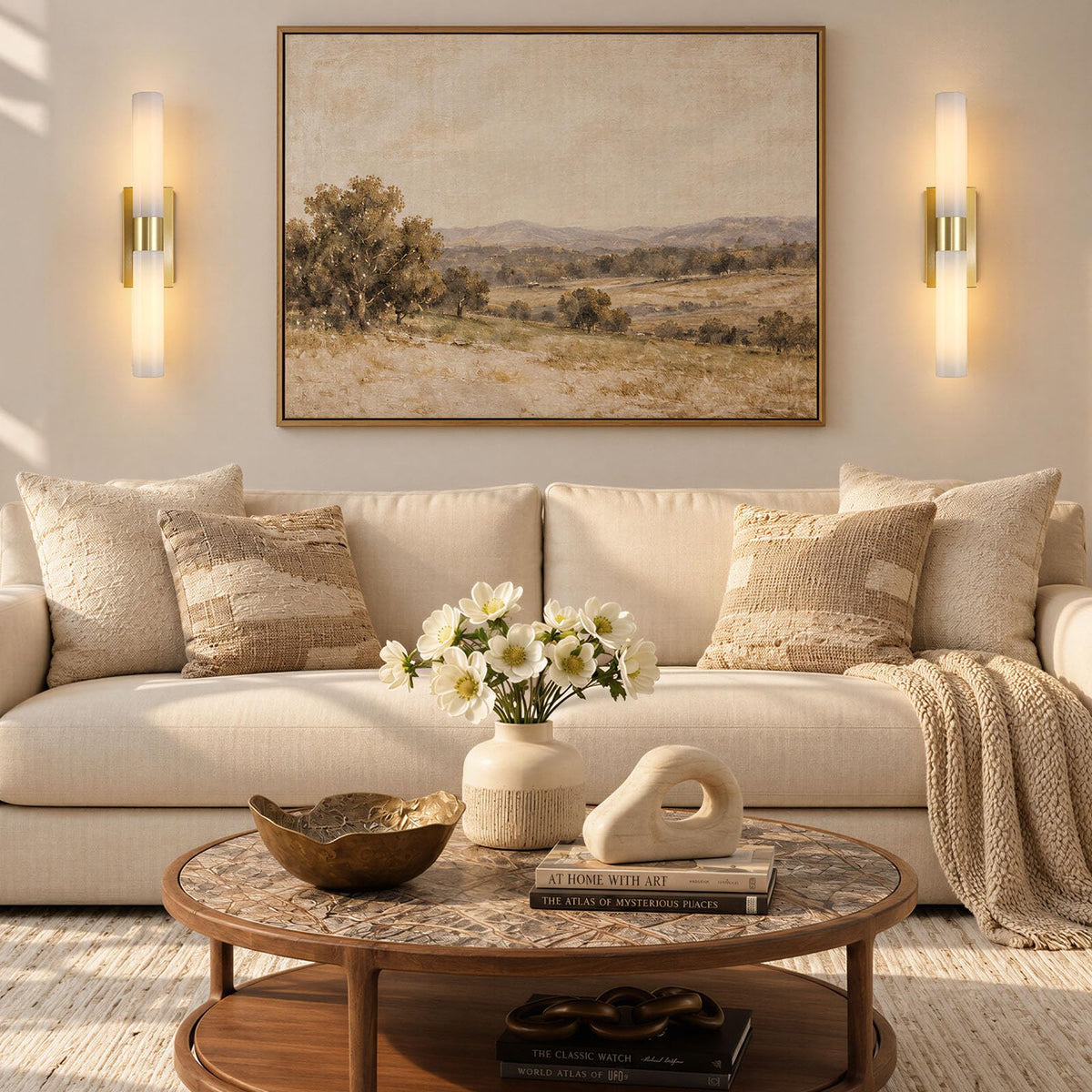 22" Milk Glass Linear Bathroom Wall Sconces (22.8-In-Brass-1Pc)