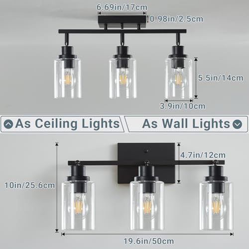 3 Light Kitchen Track Light Fixtures Ceiling Vanity Lights Black (Black / 3-Light)