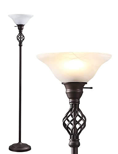 Torchiere Floor Lamp for Living Room (Red Brown,White)