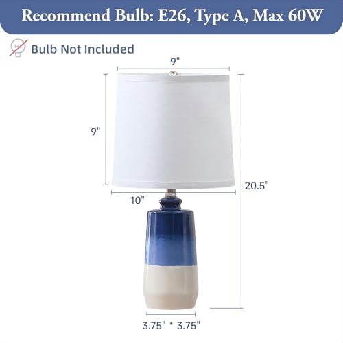 20.5" Ceramic Blue Lamps for Nightstand Set of 2 (Navy Blue-S)