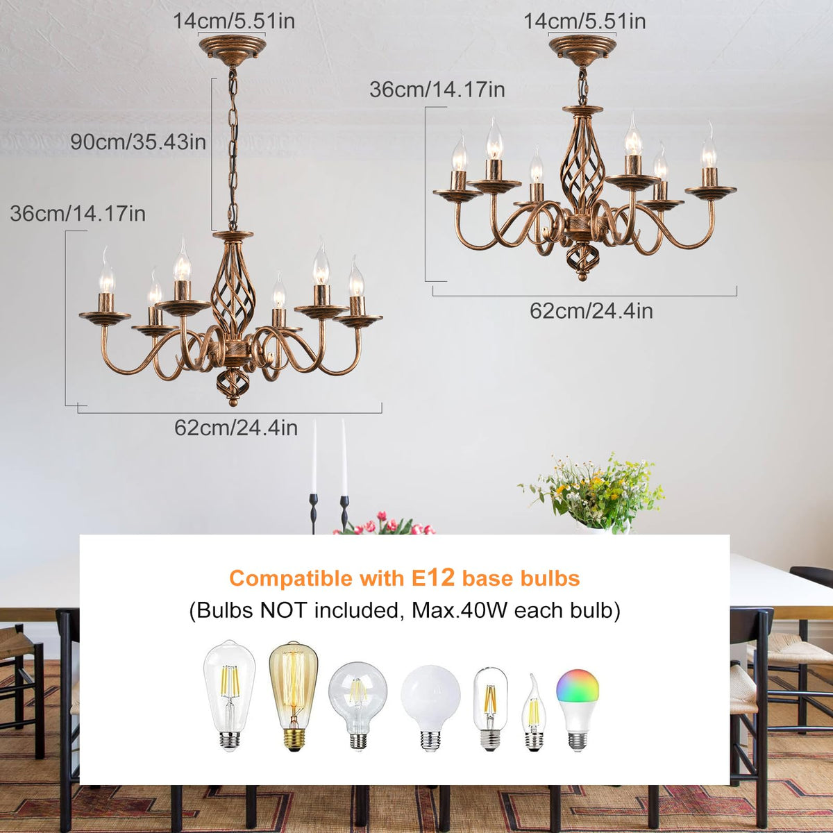 6 Light French Country Chandelier (Bronze3/6-Light)