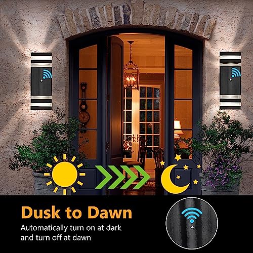 4 Pack Dusk to Dawn Outdoor Wall Lights Modern Exterior Lighting Fixture (Black / 2 Layer - 12 Inch)