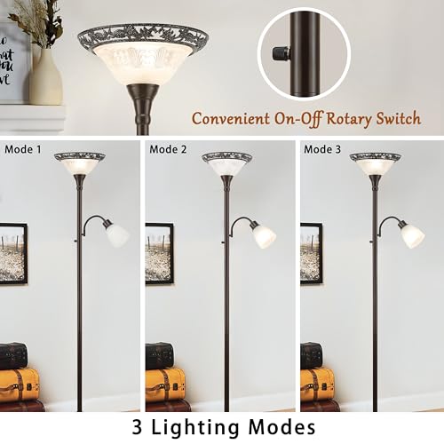 Torchiere Floor Lamps for Living Room (Brown,White)