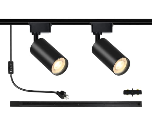Plug in LED Track Lighting Kit H Type 4000K 2PCS 20W Black (1.4FT Track Kit)