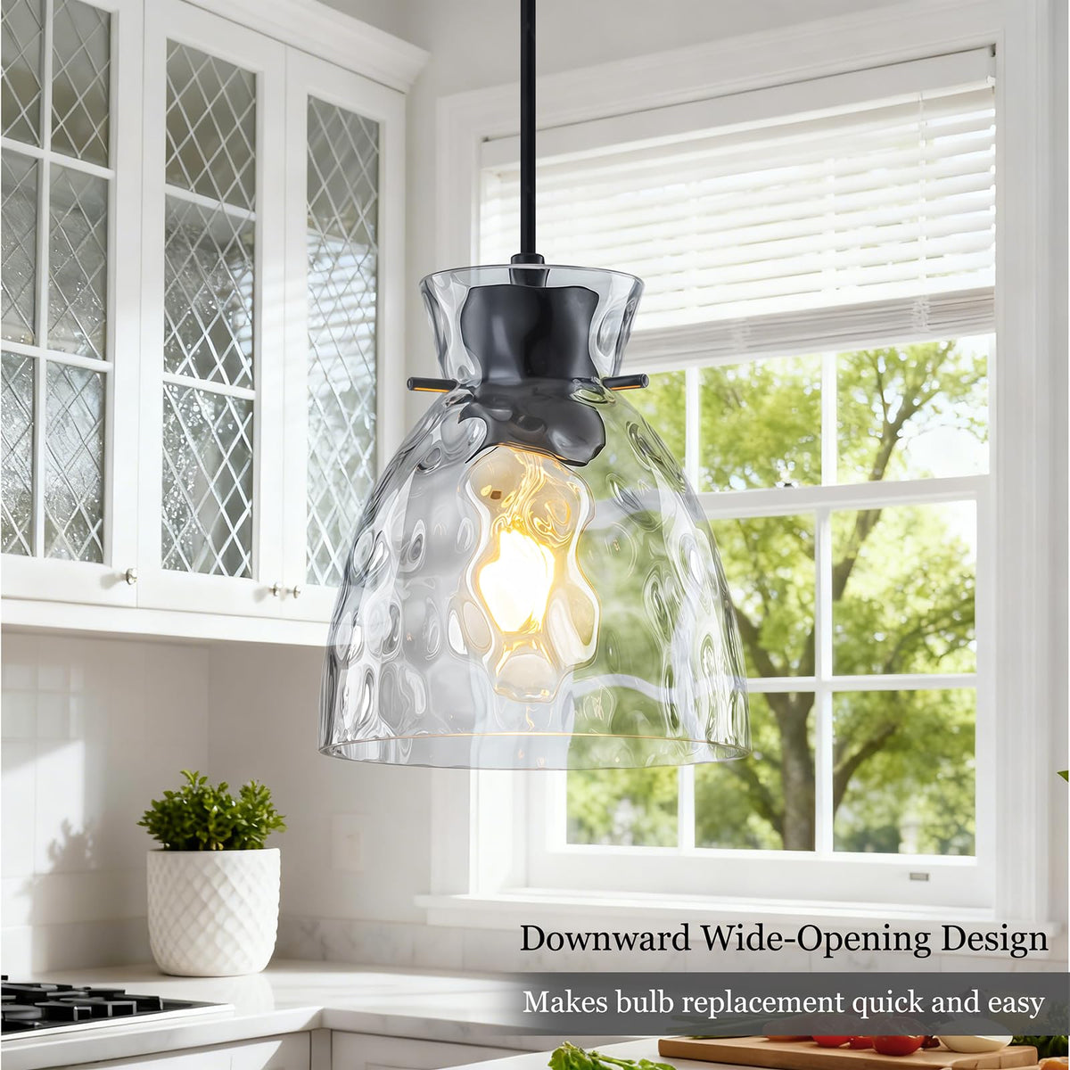 6" Mini Hammered Glass Black Pendant Lights Kitchen Island Lighting 2 Pack (2-Pk Black / D5.9")