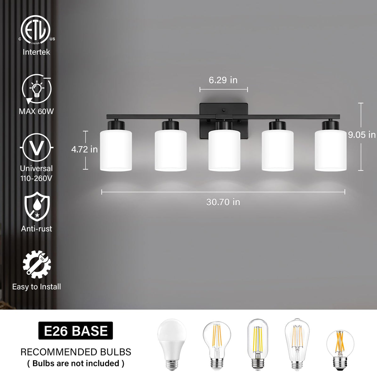 Black Bathroom Light Fixtures Vanity Lights Over Mirror (Black / 30.70 inch)