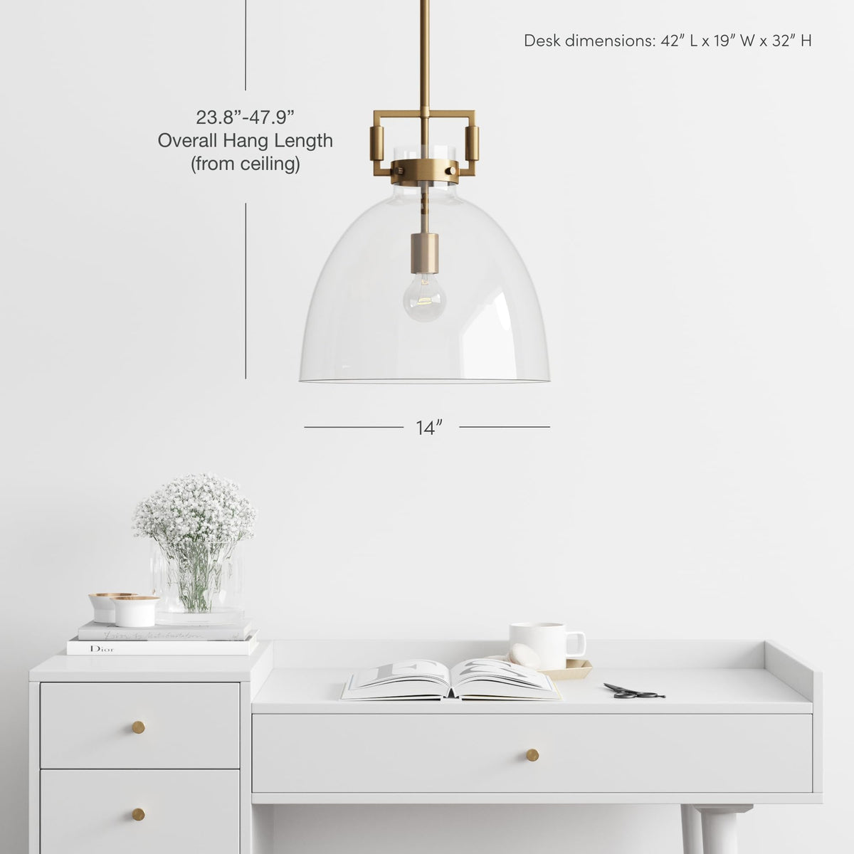 Leigh Pendant Lighting (Vintage Brass/Clear / Set of 2)