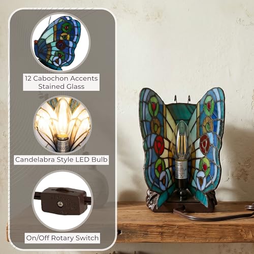 Tiffany Style Table Lamp with Stained Glass Shade (Rounded Wings)