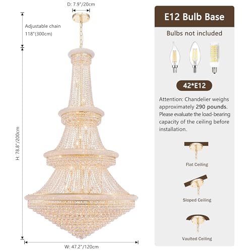 Extra Large High Ceiling Chandelier (Gold / D47")