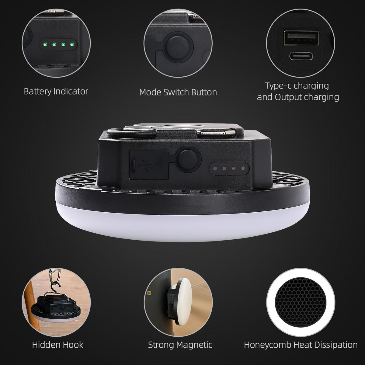 Tent Light Hanging for Camping (Black / 30W)
