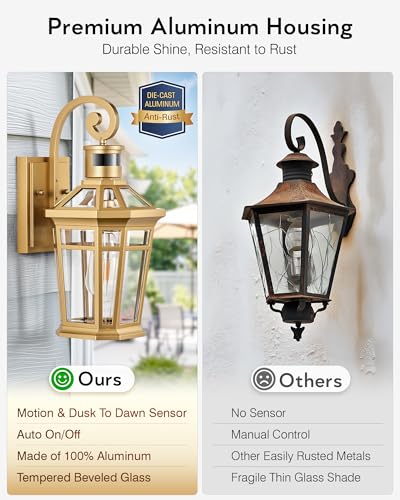 Motion Sensor Outdoor Wall Lights (Gold / 2-Pack)