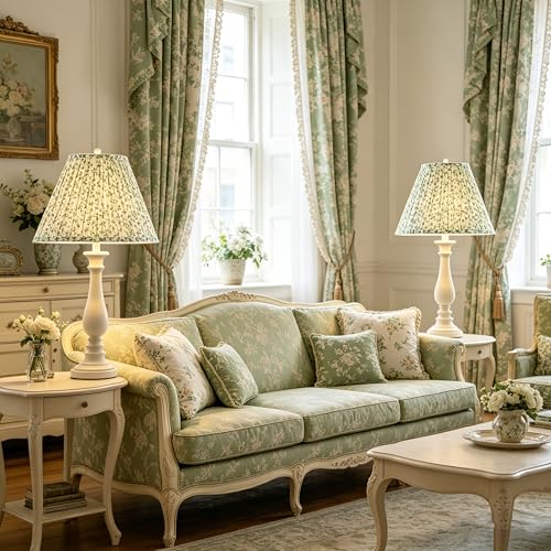 Lamp Shades Green Floral Set of 2 Bell Shade 6"×13"×9.8" (White-2 Pack / 6*13*9.8in)