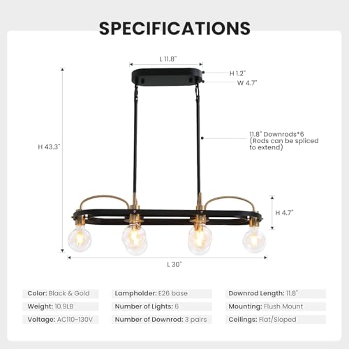 6 Lights Rectangular Chandelier (Black)