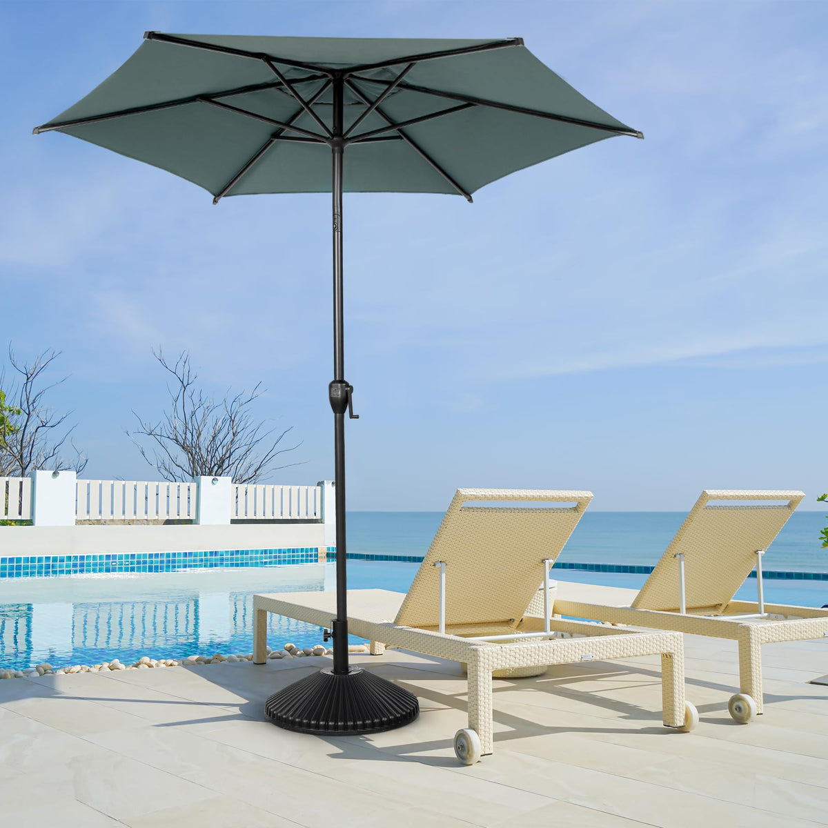7.5FT Lyon Outdoor Patio Umbrella Outdoor Table Umbrella with Push Button Tilt and Crank Market Umbrella 6 Sturdy Ribs UV Protection Waterproof for Garden Deck Backyard Pool Grey (7.5 FT(6 Ribs) / Grey)