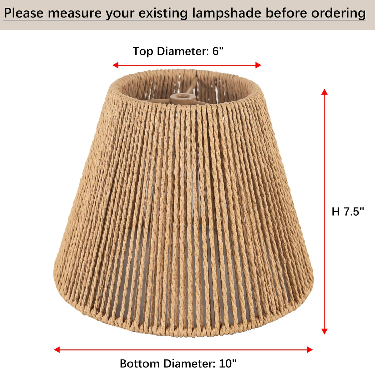 Boho Rattan Lamp Shade Small Bell Lampshade 6" Top X 10" Bottom X 7.5" High (6X10X7.5)