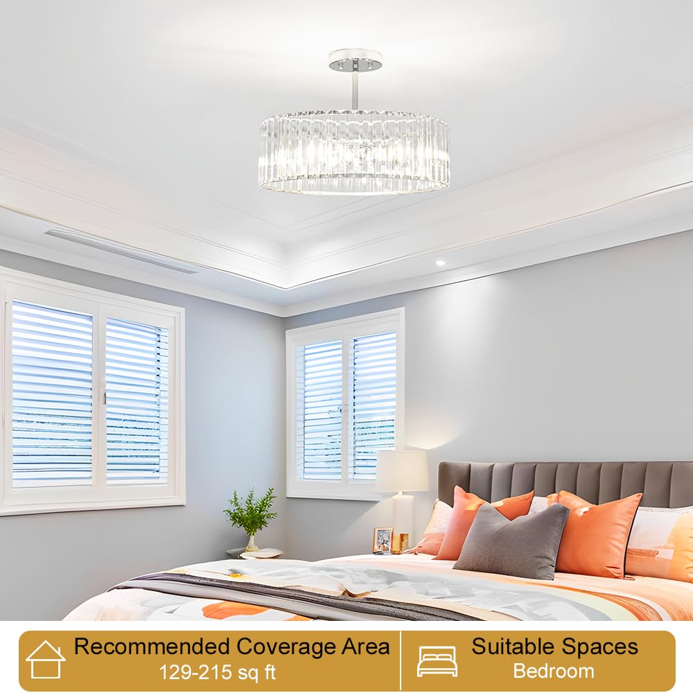 Modern Crystal Ceiling Light Fixture (16in - 5 light / Chrome)