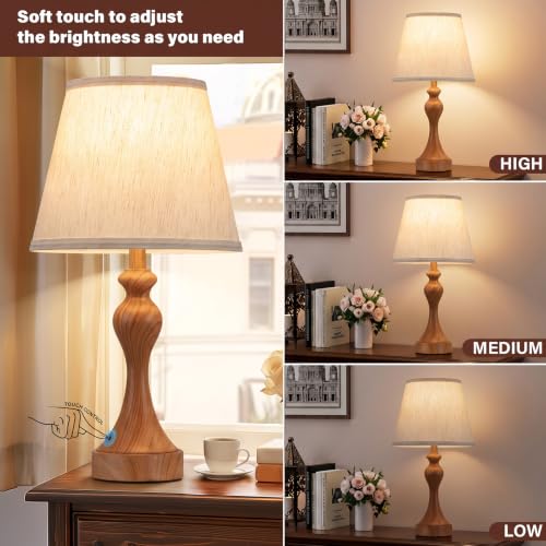 Touch Lamps for Nightstand (L.Oatmeal Shade & Wood-paint Base)