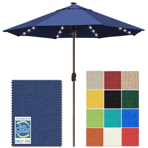 USA 10-Year-Non-Fading 10ft Market Patio Umbrella, Commercial Grade Table Sun Umbrella with 80 Solar LED Lights, Crank Open, Windproof & UPF 50+ UV Protection for Garden, Deck, Pool, Backyard, No Tilt, Navy Blue (Navy Blue / 10FT(Single Vent No Tilt))