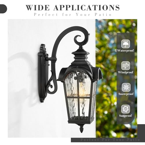 Porch Outdoor Wall Lantern (Black - Water Ripple Glass / 24.9 Inch - No Function)