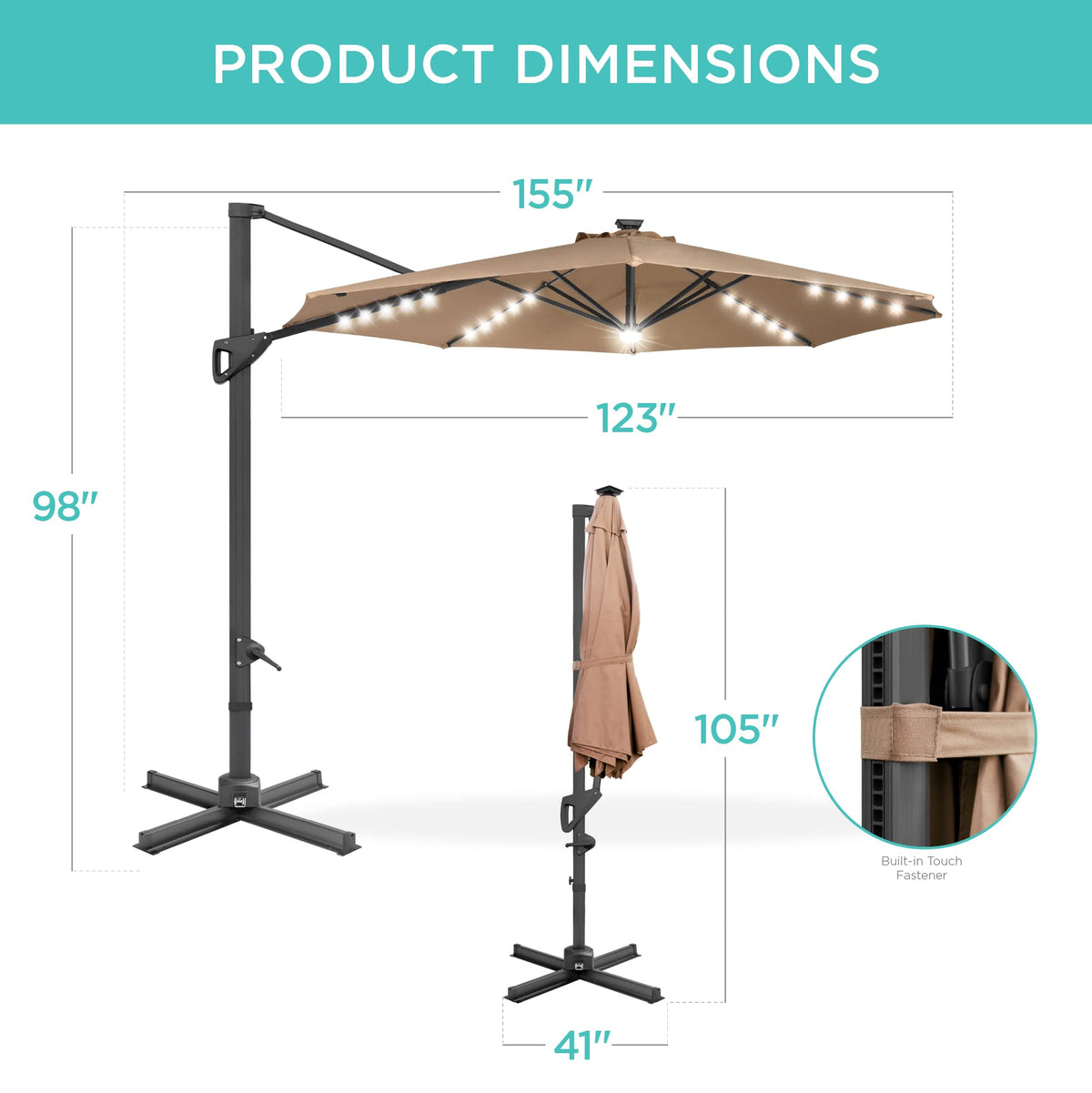 10ft Solar LED Cantilever Patio Umbrella (Tan / 10ft LED 360 w/ Tilt)