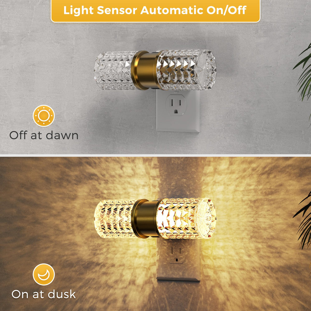 Night Light Dimmable Night Lights Plug into Wall (Gold Ring-3000K Diamond / 2 Pack)