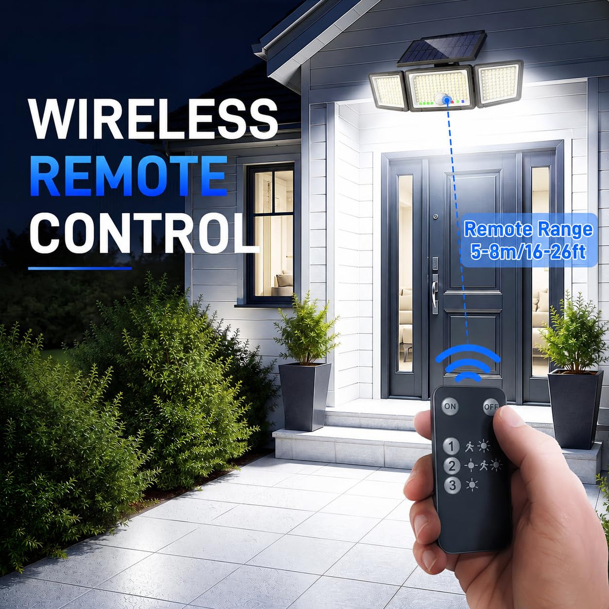 Solar Outdoor Lights with Remote Control (Cool White / 2P Remote)