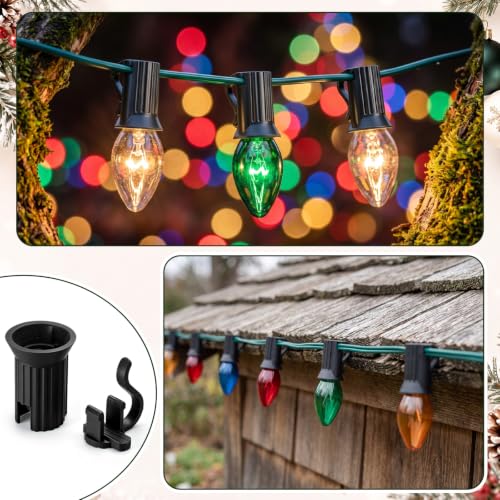 100 Pcs C7 E12 Replacement Sockets for Christmas Lights (Black)