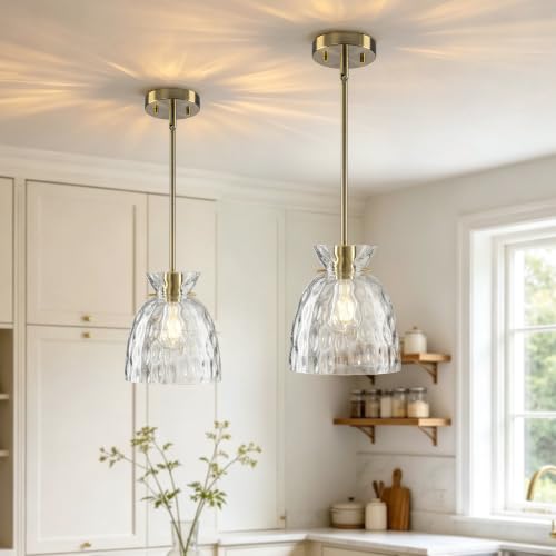 Upgrade 7.5" Brushed Gold Pendant Lights Kitchen Island Lighting 2 Pack (2-Pk Brushed Gold / D7.5" / Upgrade Rods)