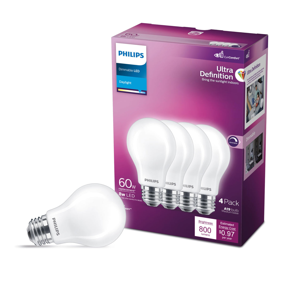 LED Ultra Definition Daylight Light Bulbs (Daylight (5000k) / 4 Pack / 60W)