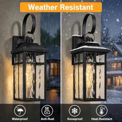 2 Pack Dusk to Dawn Outdoor Wall Lights (Black / 19 inch)