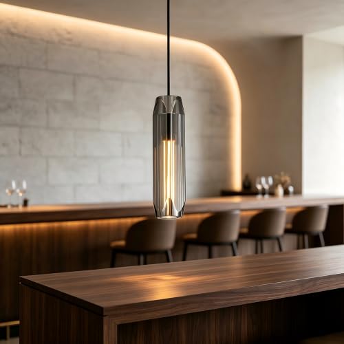 11.8" Modern Pendant Light Fixture with Smoke Gray Crystal Lampshade (Small Smoke Gray)