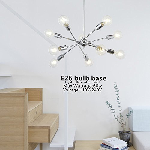 Modern Sputnik Chandelier Brushed Brass Brushed Nickel Black ORB Mid Century Pendant Lighting Industrial Vintage Flush Mount Kitchen Dining Room Ceiling Light Fixture with Adjustable Rods