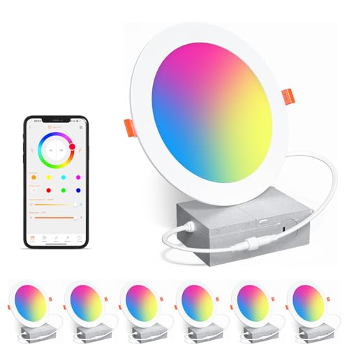 Smart Recessed Lighting 6 Inch RGBCW Color Changing 16W LED Downlight with Junction Box (White)