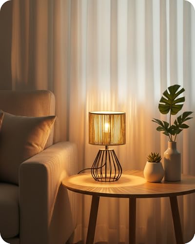 Rattan Table Lamp (Striped + Black)