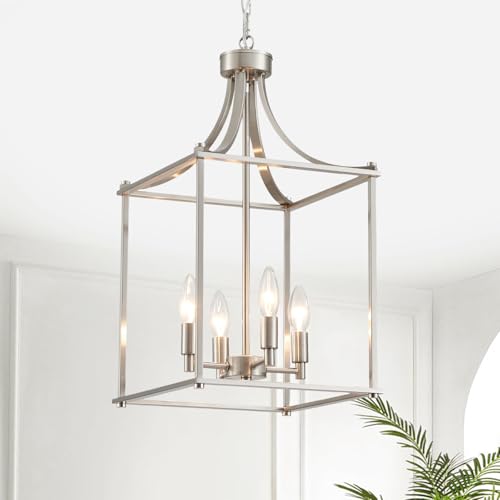 Farmhouse Brushed Nickel Chandeliers for Dining Room (Lantern-Brushed Nickel)