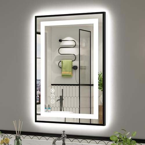 24x36 Inch LED Bathroom Mirror with Black Frame (Backlit+front Lit With Black Frame / 24"L x 36"W)