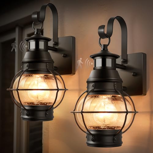 2 Packs Motion Sensor Outdoor Porch Light for House (Black / 2 Packs)