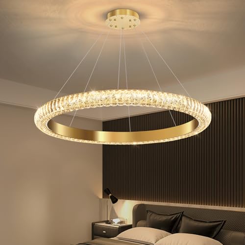 31.5" 1 Ring Crystal Chandelier Modern LED Dimmable Ring Pendant Light Chandelier for Dining Room Living Room Gold (Gold / 1 Ring Round 32")