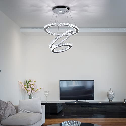 Three Rings LED Pendant Light Modern Height Adjustable Crystal Chandelier