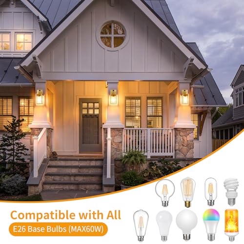 2 Pack Gold Motion Sensor Outdoor Light Fixtures Wall Mount (10.24'' / Gold)