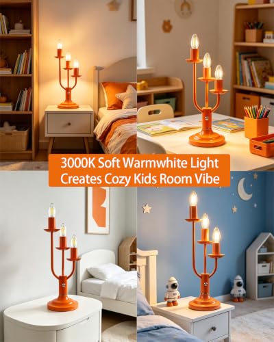 Orange Candelabra Table Lamp Dimmable Warmwhite 3 Bulbs Included (03-Orange 3-Light Candelabra)